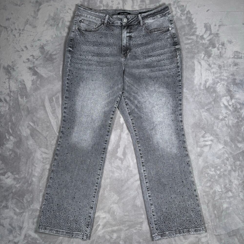 Judy Blue Gray Rhinestone Straight Leg Jeans Women’s Plus 18W Stretch